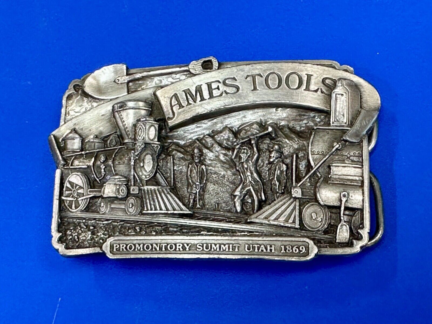 Ames Tools Promontory Summit Utah 1869 Train vintage 1972 Siskiyou belt buckle