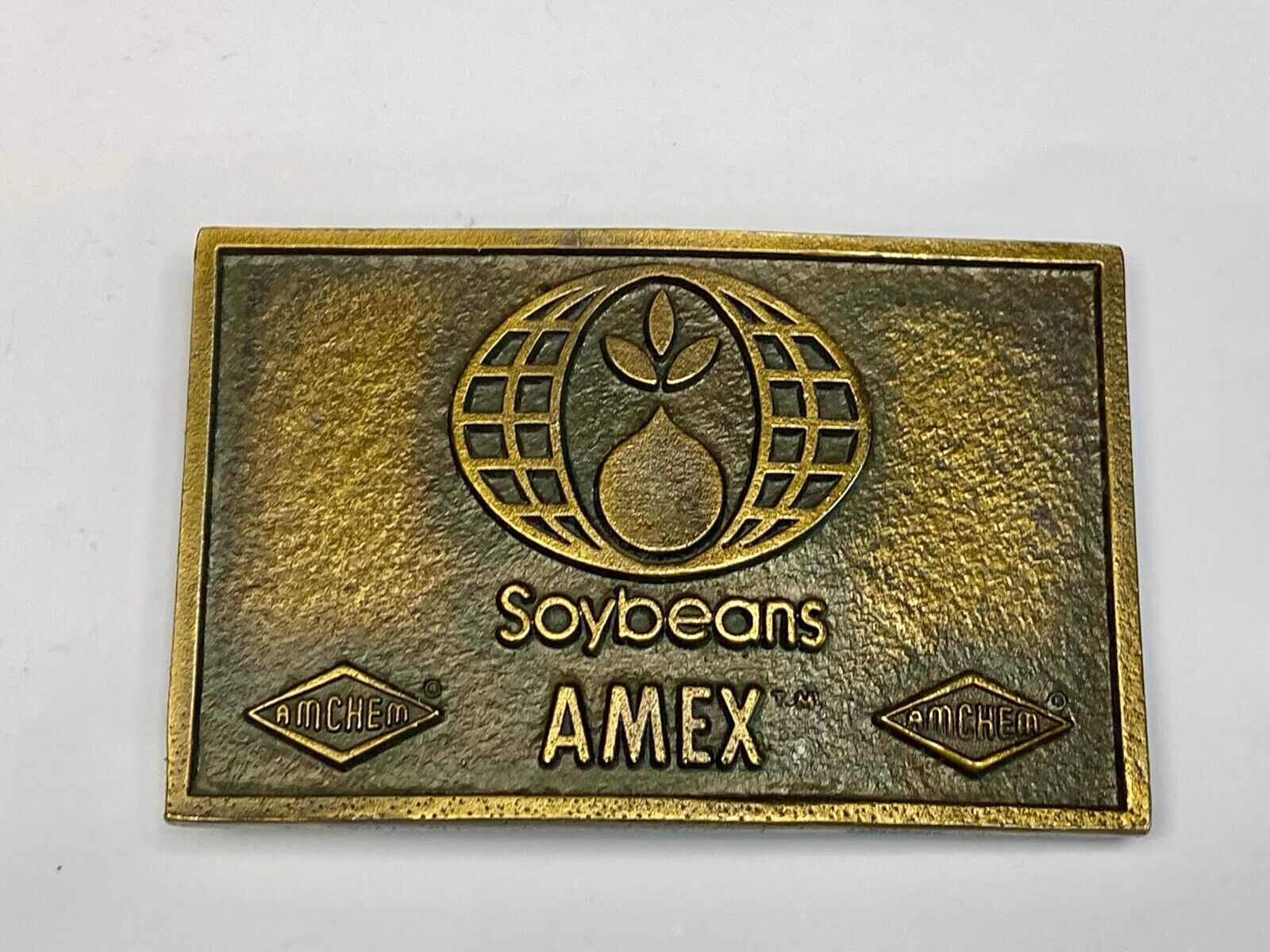 VINTAGE 1970s **SOYBEANS AMEX AMCHEM** AGRICULTURE FARMING BELT BUCKLE