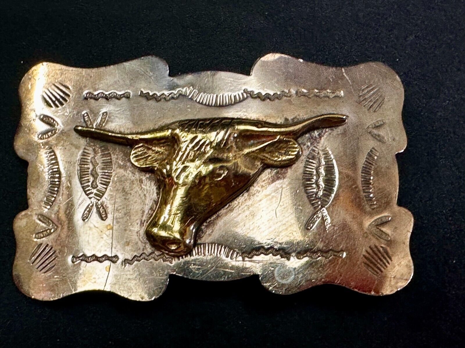 Unique Texas Longhorn Steer Bull Vintage Two Tone Rodeo Cowboy Belt Buckle
