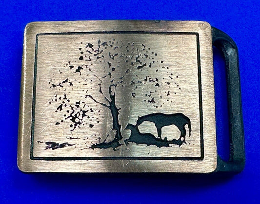 TWO HORSES TECH-ETHER GUILD Vintage art Horse lovers belt buckle
