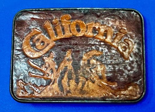 The Great State of California - Retro Brown Faux Leather / Brass Belt Buckle