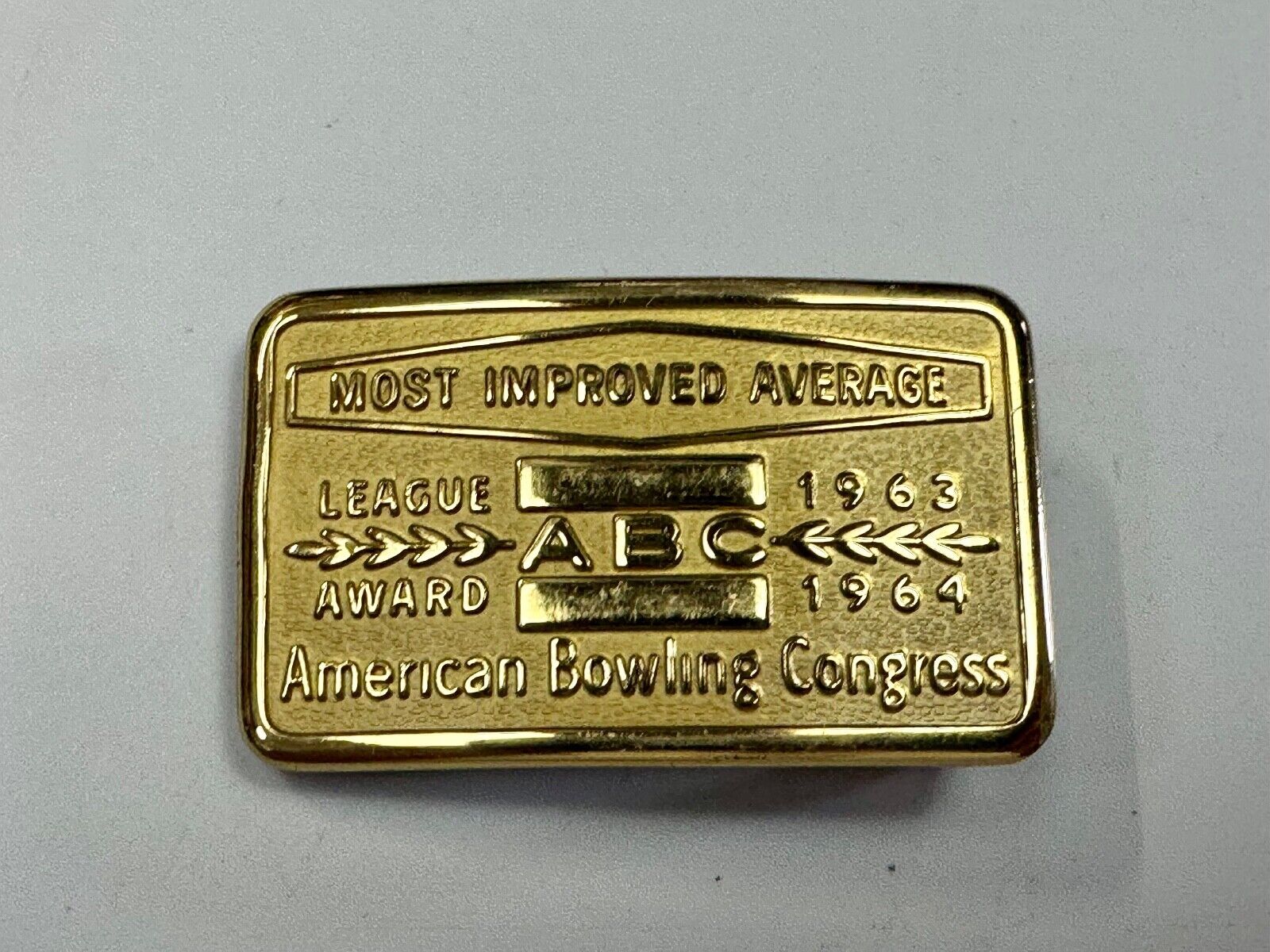 ABC Bowling League Award NOT engraved most improved trophy 1963 NOS belt buckle
