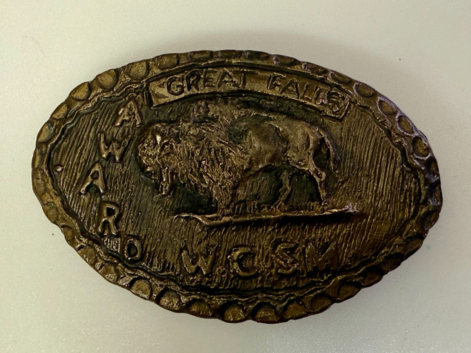 American Buffalo Bison Great Falls Award WCSM Brass Tone Hunters Belt Buckle