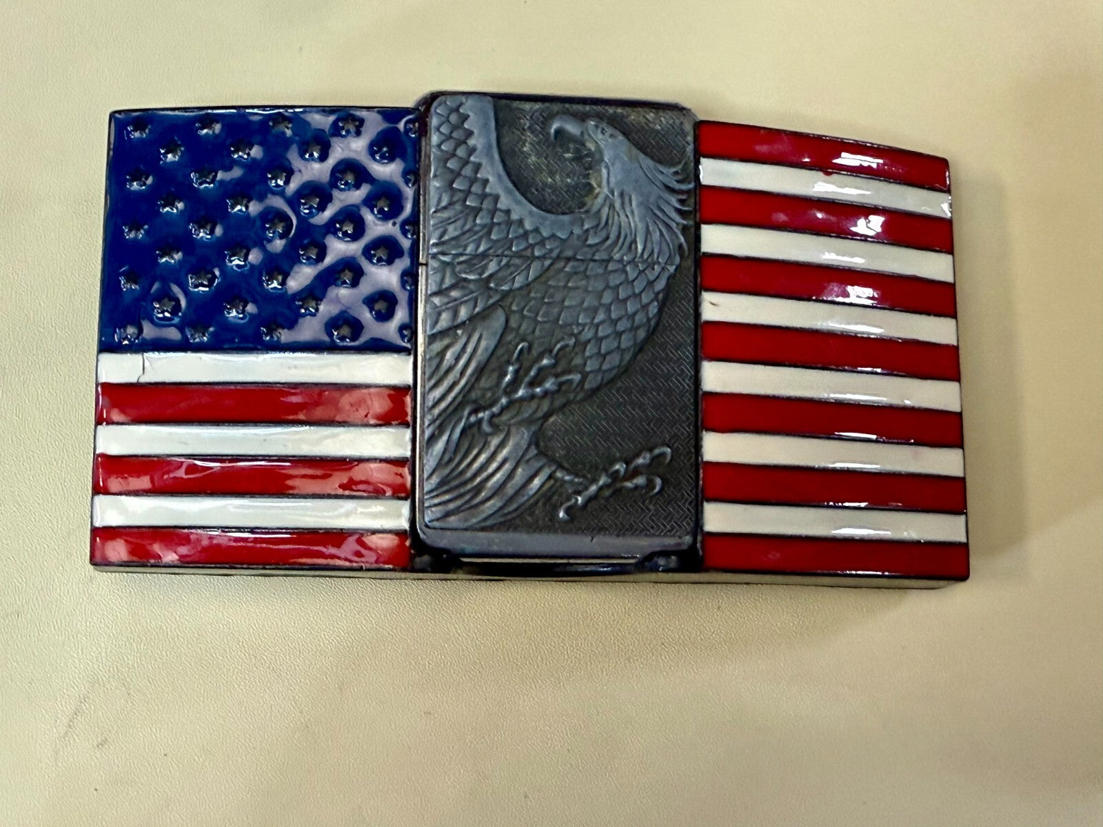 United States of America US Flag Bald Eagle Patriotic Belt Buckle Lighter Holder