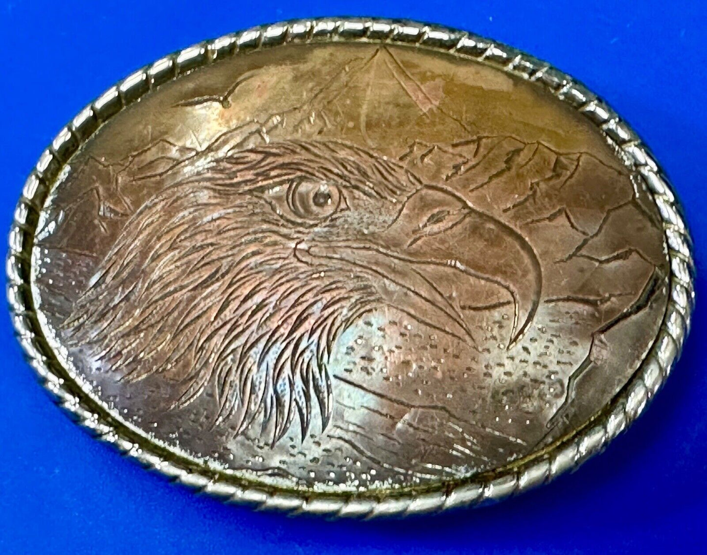 American Bald Eagle Brown Color Oval Patriotic Belt Buckle Made in USA marked W