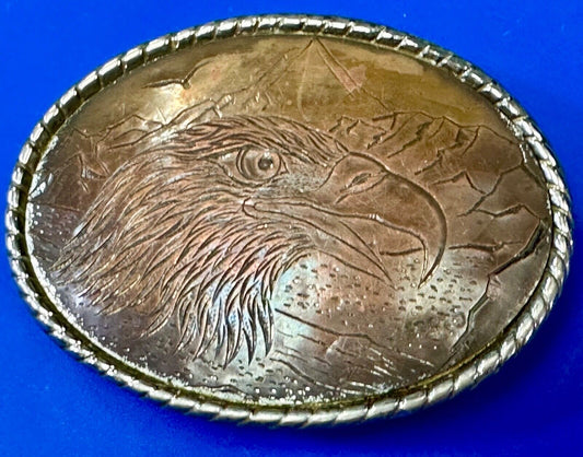 American Bald Eagle Brown Color Oval Patriotic Belt Buckle Made in USA marked W
