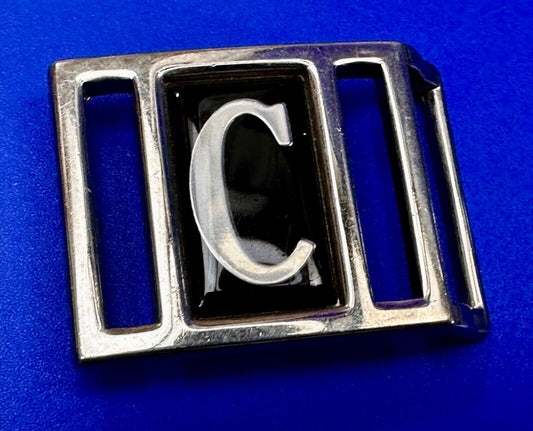 Avon Letter C Monogram Initial Silver & Black Color Vintage Retro Belt Buckle
