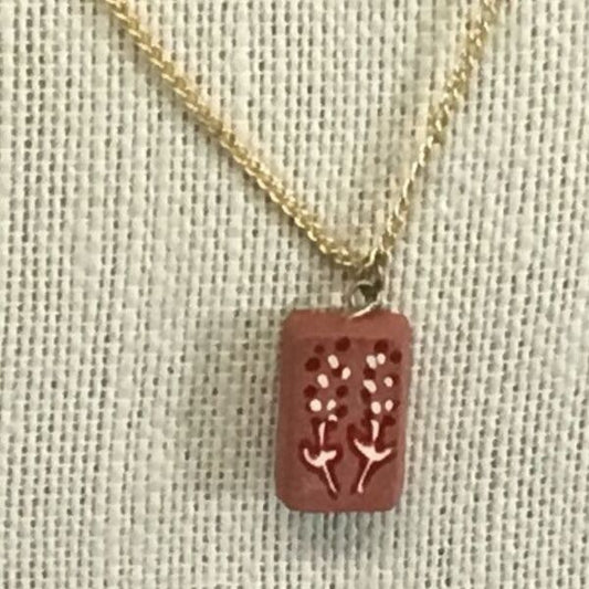 terracotta necklace baked earth = with tags flower drawing ceramic tile artisan