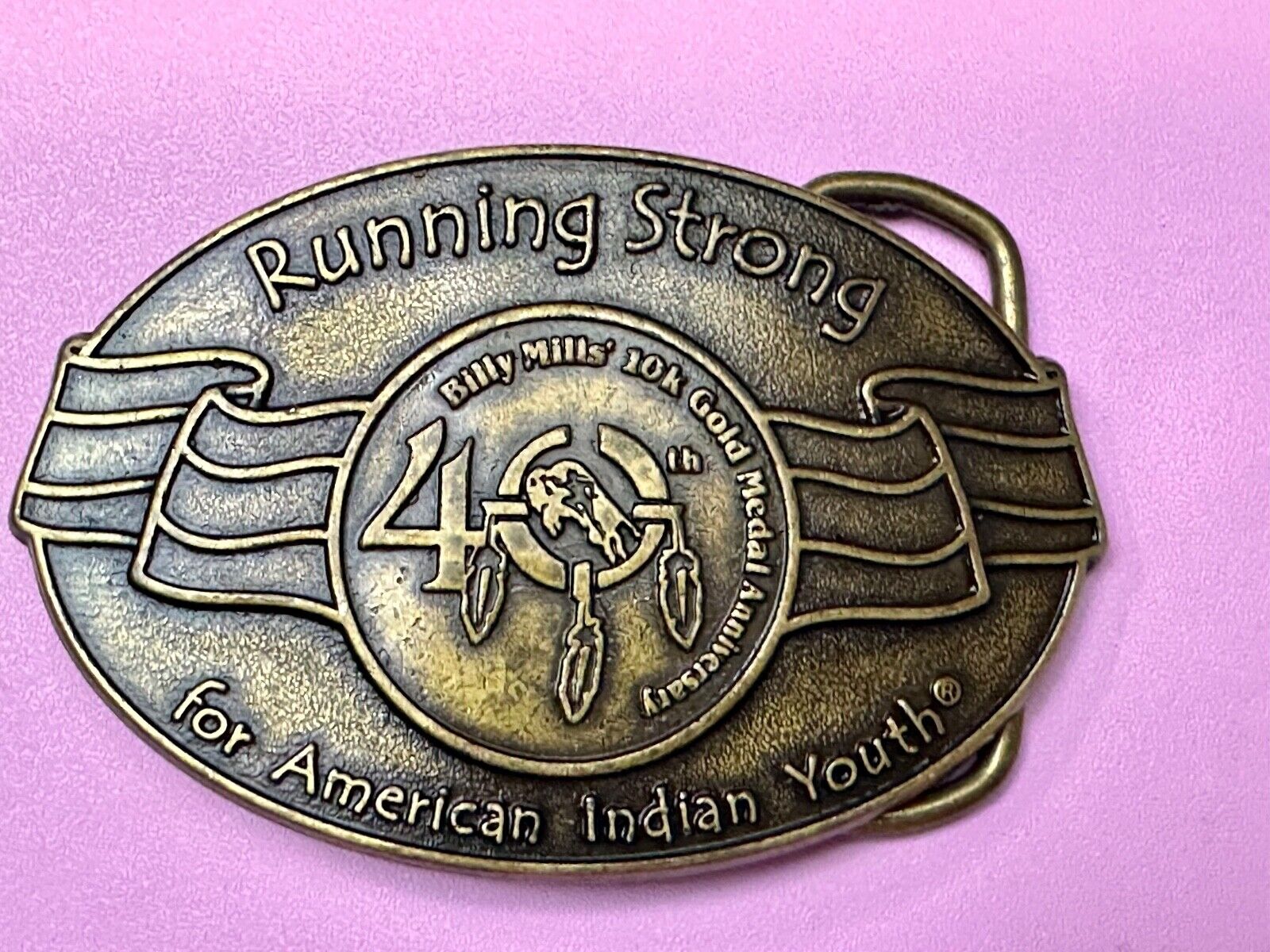 40 years! Native American Indian Youth Running Strong belt buckle