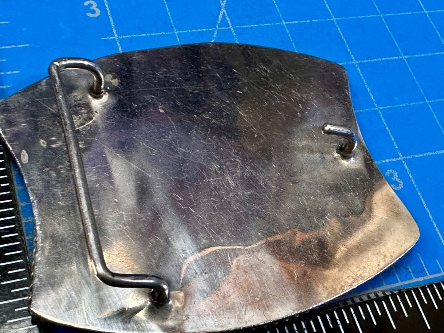 Antique Etched Bronco Mother of Pearl Inlay Artisan Silver? Belt Buckle