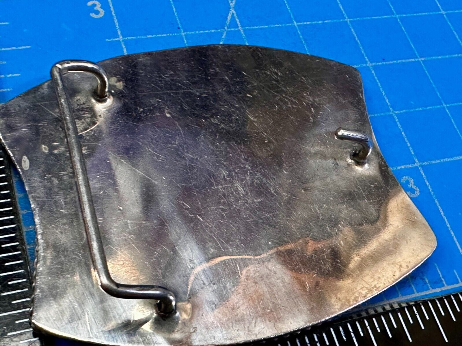 Antique Etched Bronco Mother of Pearl Inlay Artisan Silver? Belt Buckle