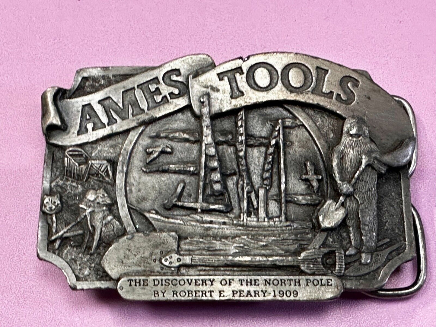 Ames Tools The Discovery of The North Pole by Robert E. Peary 1909 Belt Buckle