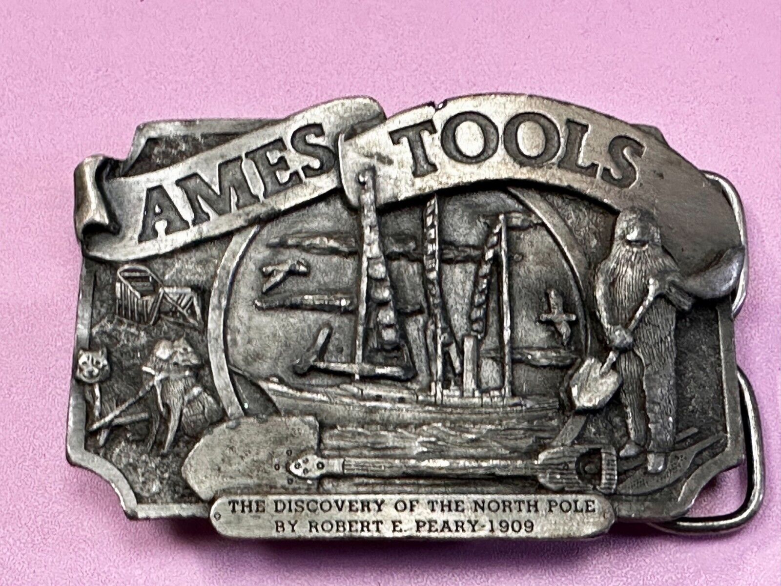 Ames Tools The Discovery of The North Pole by Robert E. Peary 1909 Belt Buckle