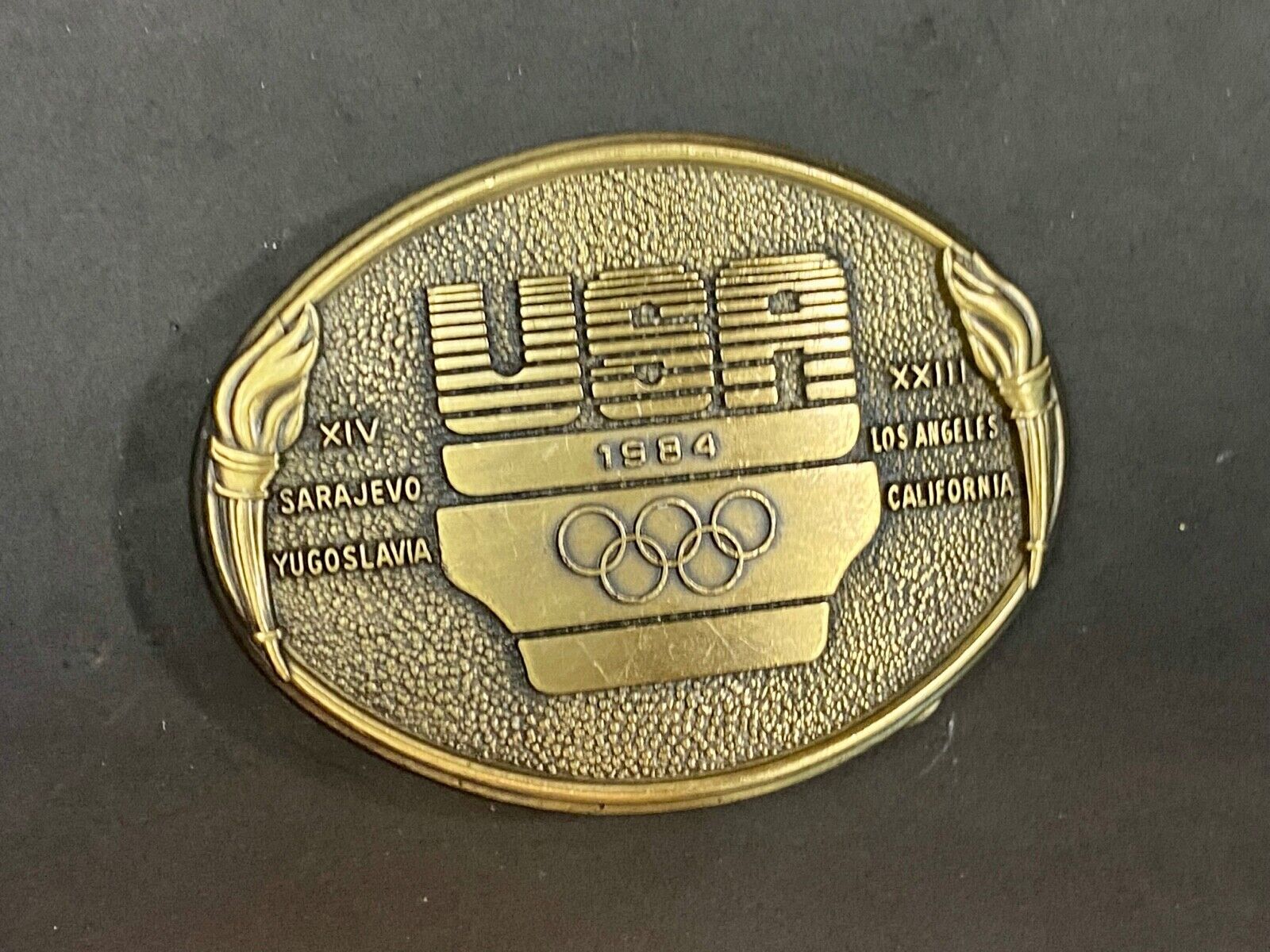 1984 Usa Olympics United States Olympic Committee Torch Logo La Ca Belt Buckle