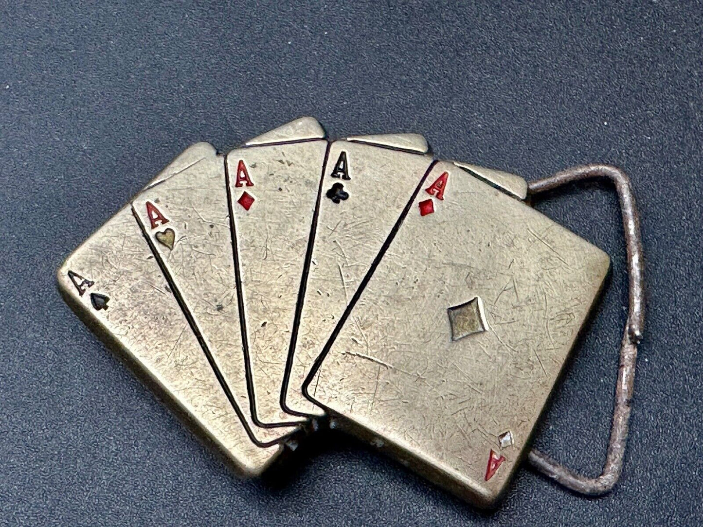 5 Aces Baron Buckles Solid Brass Casino Gambling Card Game Vintage Belt Buckle
