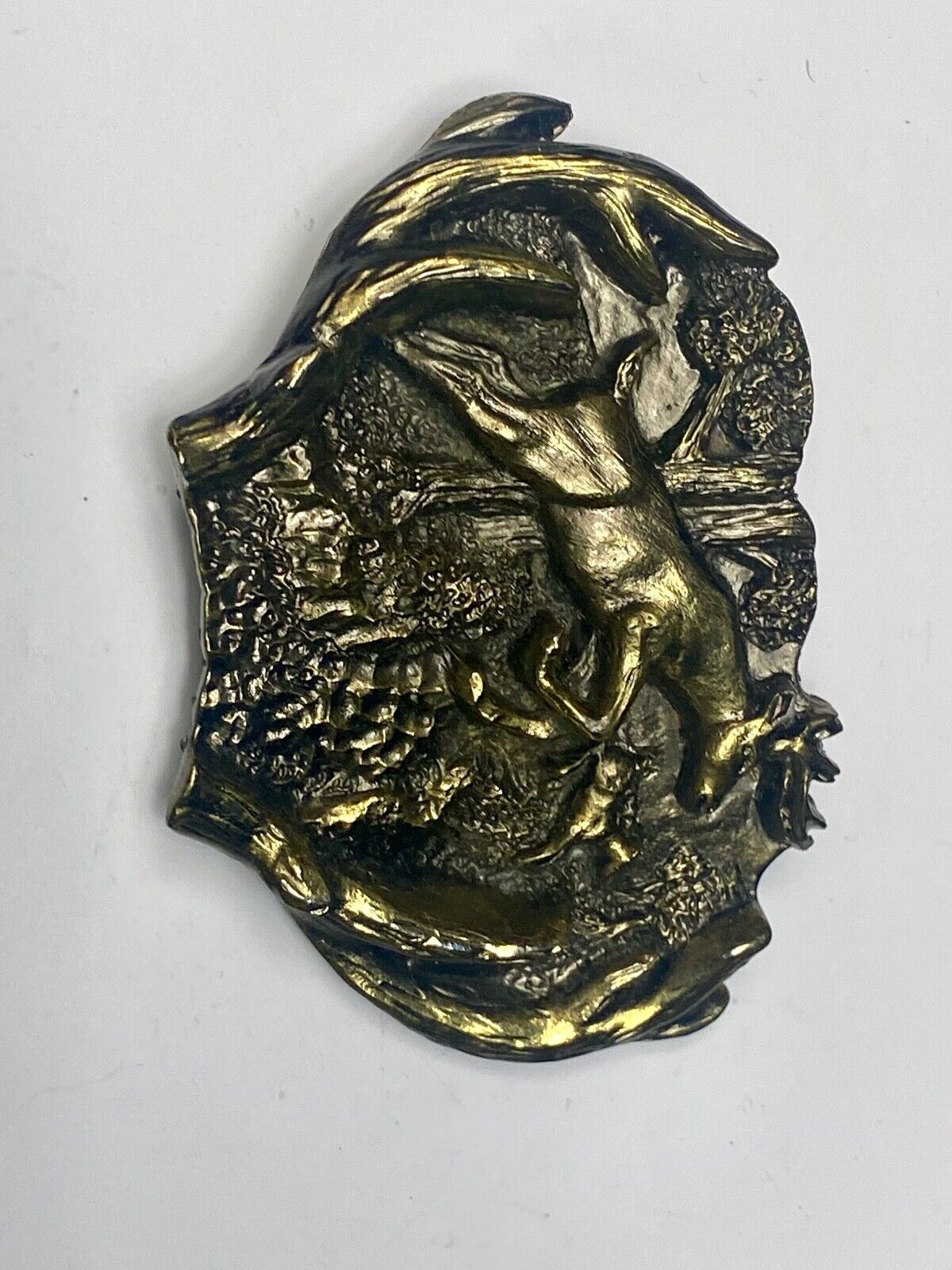 3D Buck Deer & Doe in woods - Vintage Belt Buckle 1982 Great American Buckle Co.