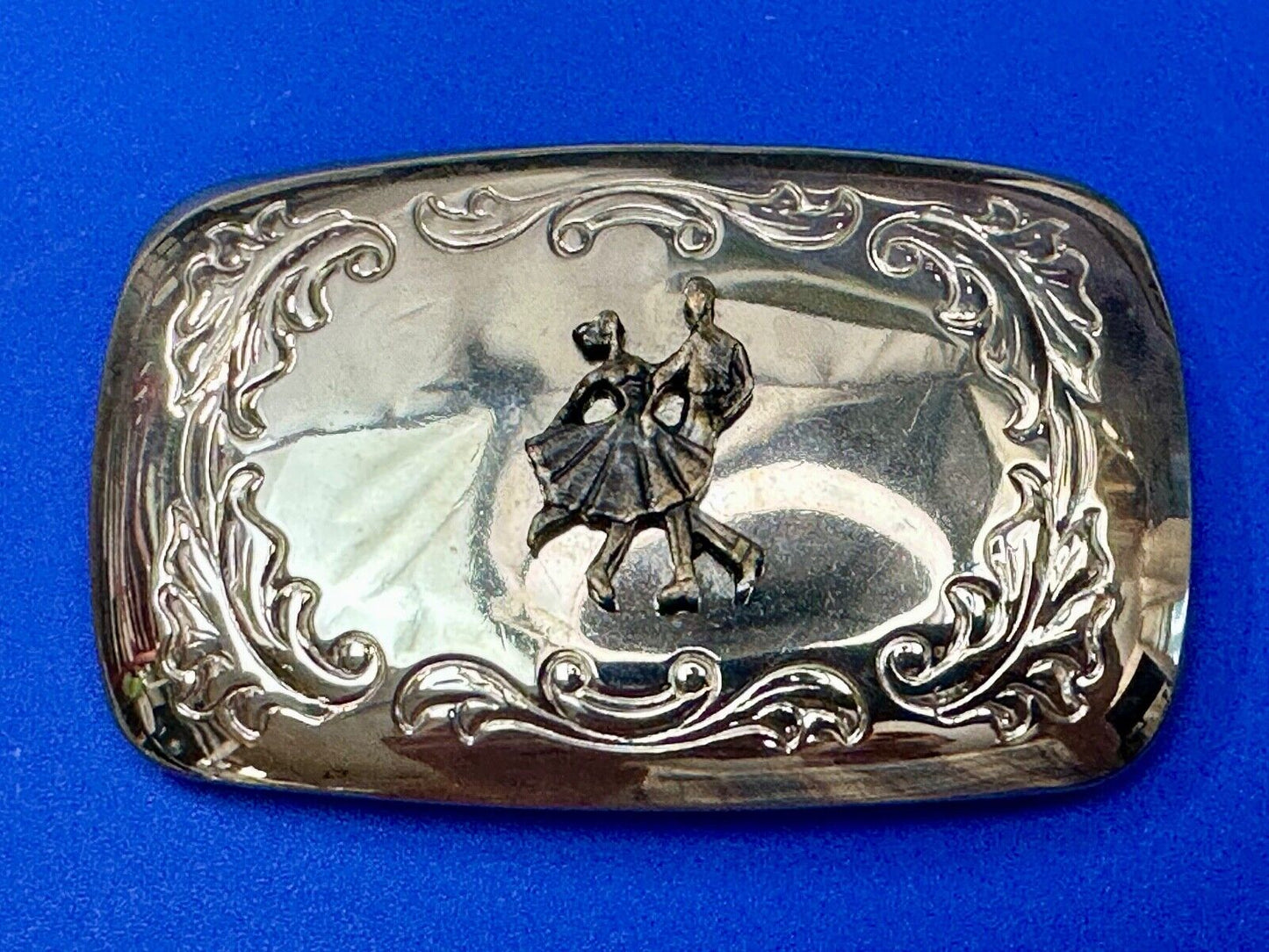 USA made Dancing Couple County Line Square Style Vintage TwoTone Belt Buckle