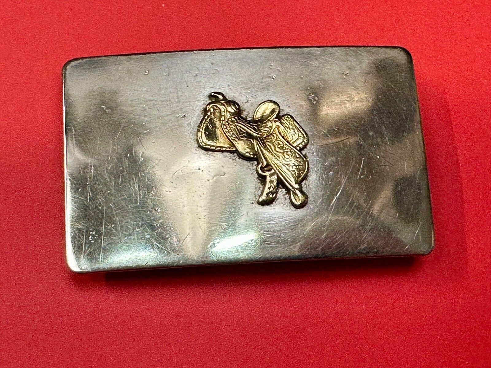vintage horse saddle with stirrups for sale Two tone USA western belt buckle