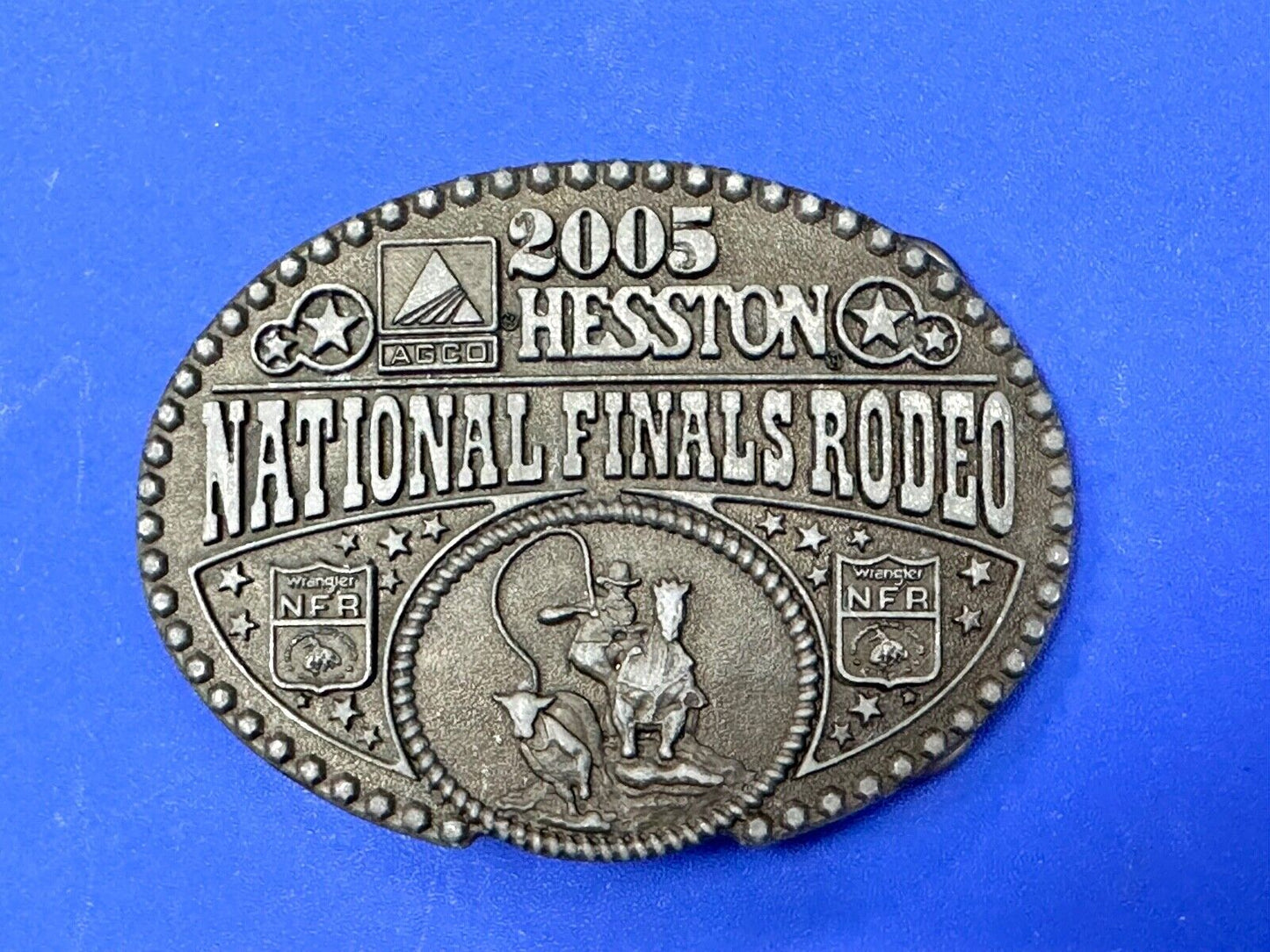 2005 NFR Cattle Rodeo Roping Cowboy Montana Silversmiths award SMALL belt buckle