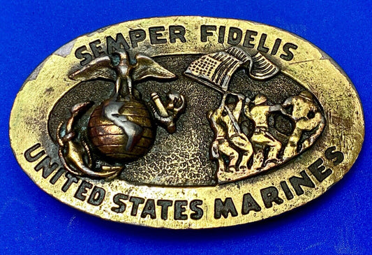 US Marines Semper Fidelis United States Vintage 4" wide brass Tone belt buckle