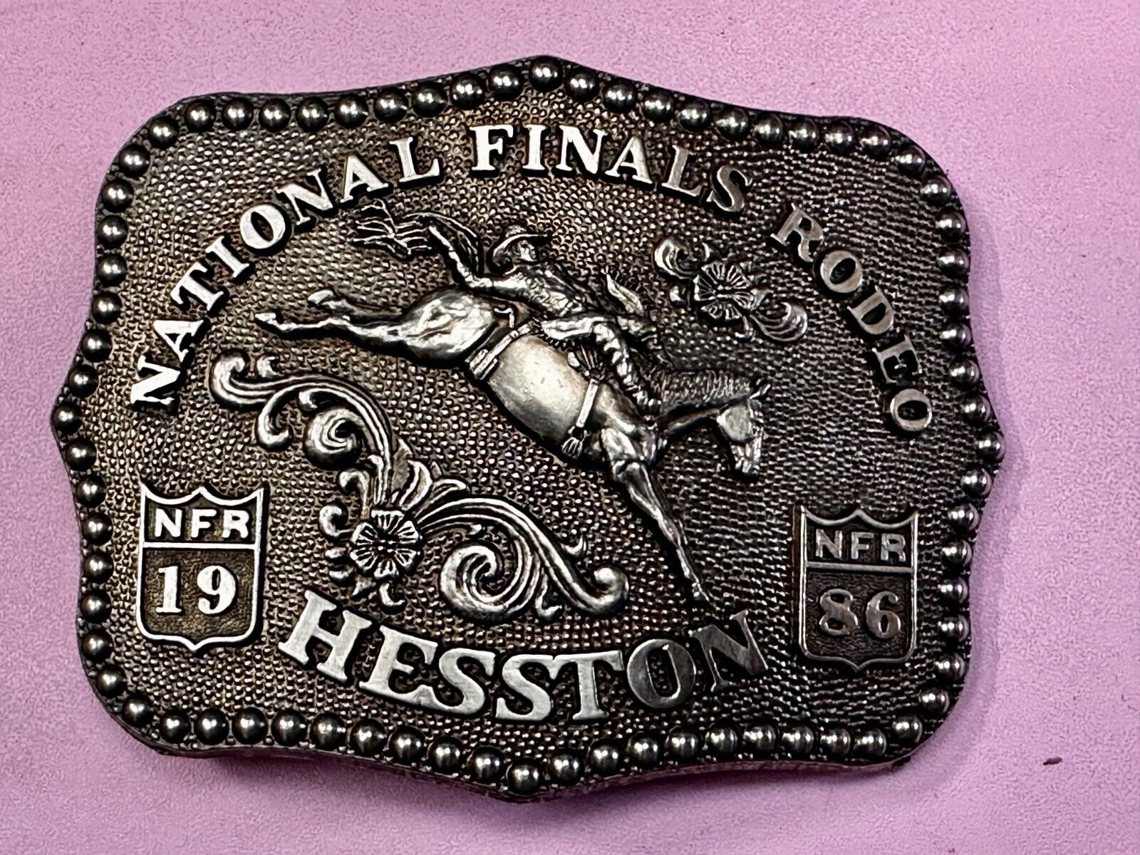 1986 Hesston NFR National Finals Rodeo Cowboys Western Belt Buckle