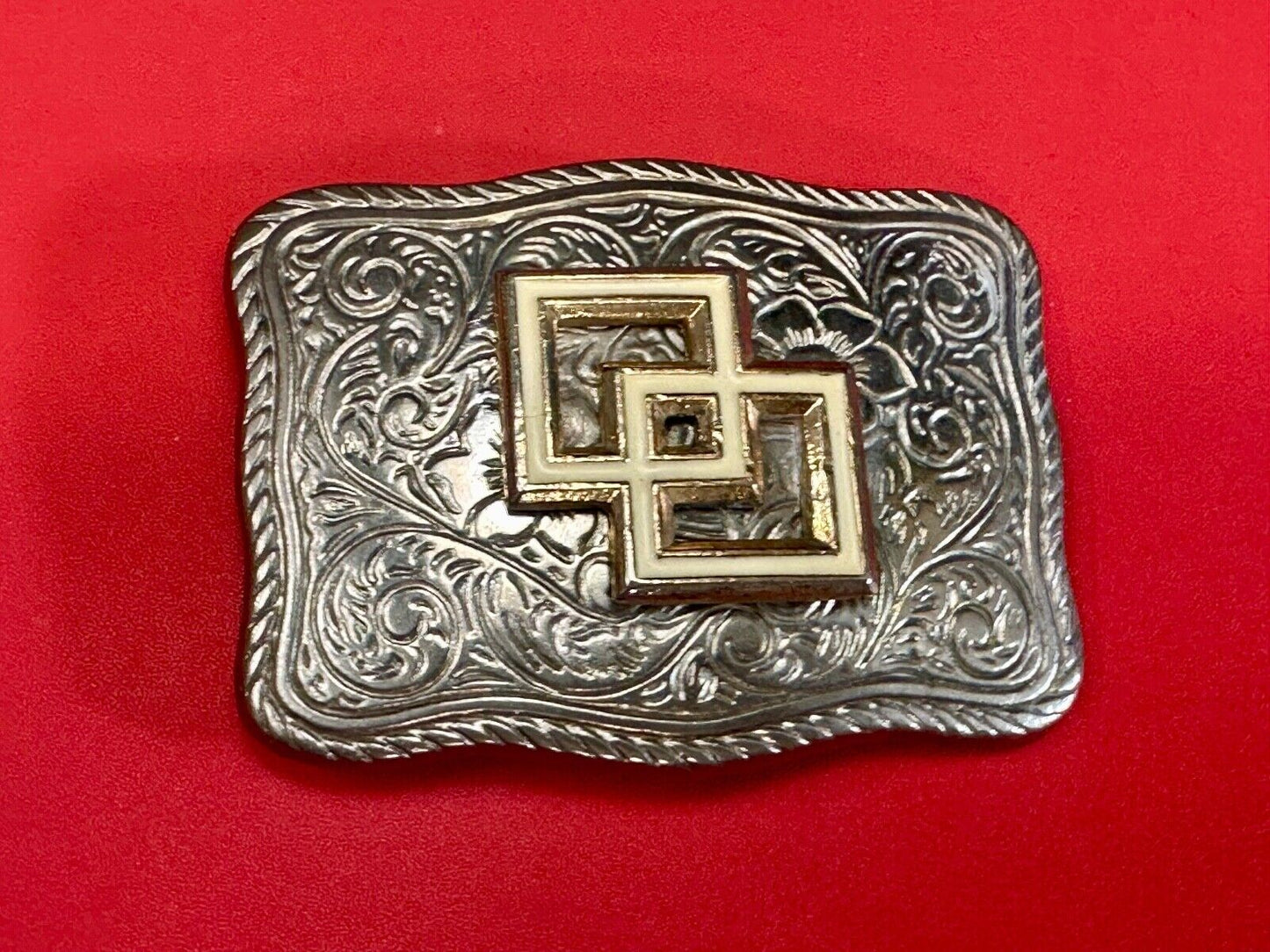 Two Squares pattern - centered in western flower swirl design belt buckle