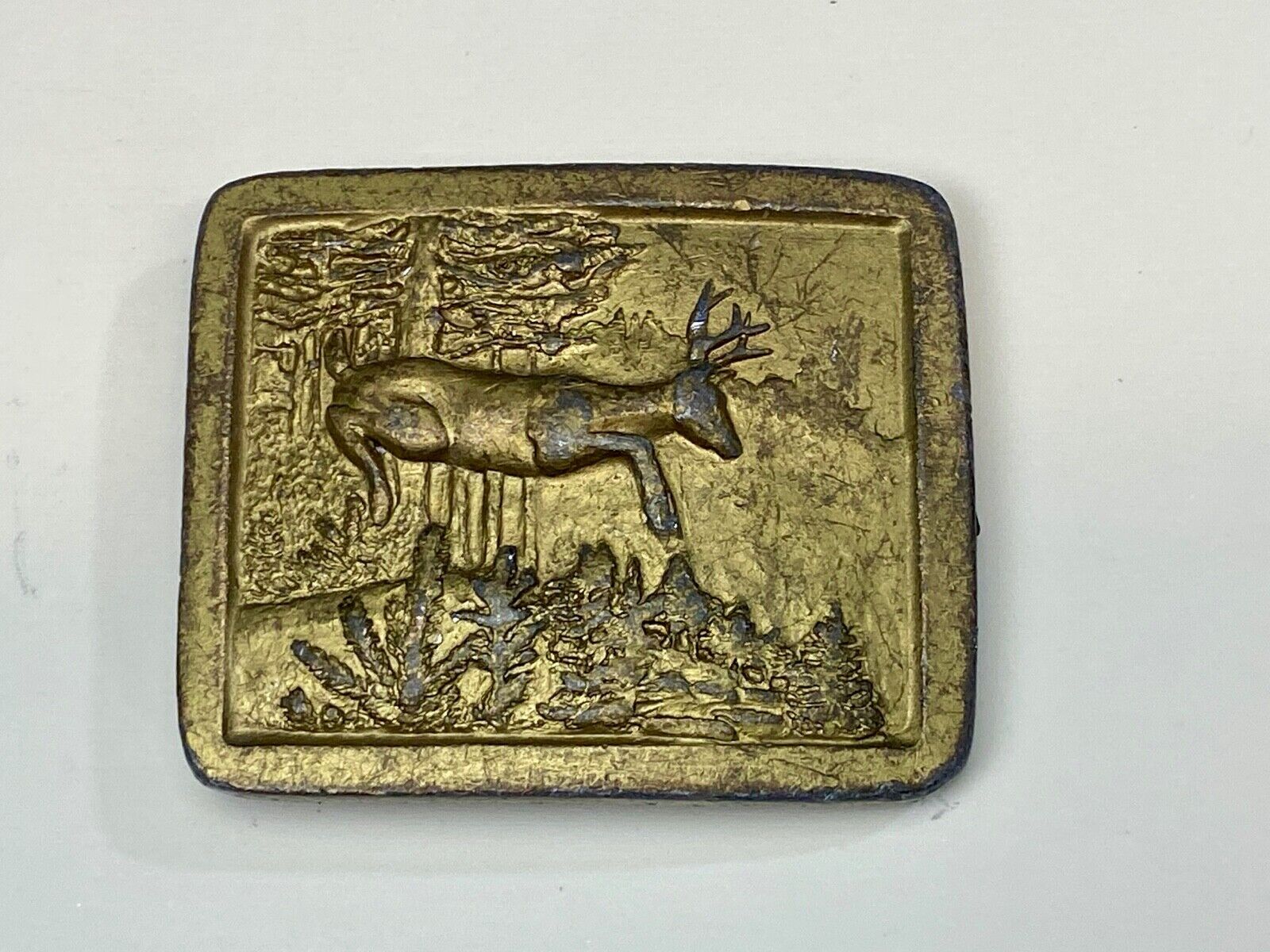 Vintage 1977 Grazing Deer in nature belt buckle by Indiana Metal Craft 