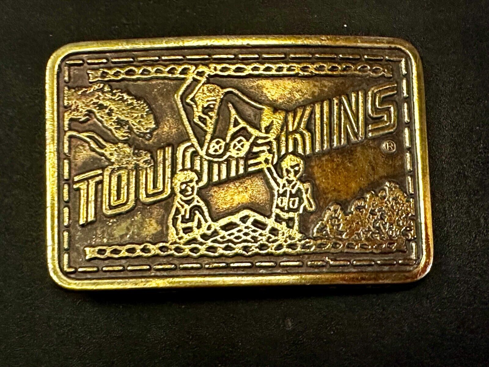 TOUGHSKINS JEANS Company Advertisement Brass Tone Vintage Belt Buckle