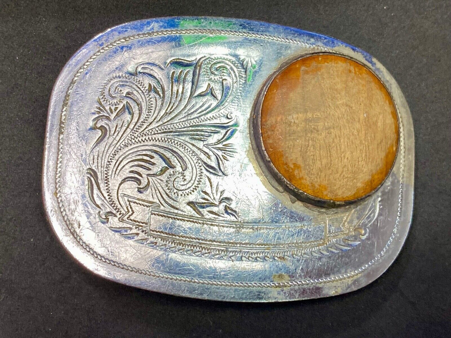Very Different Wood Centerpiece On Western Flower Swirl Blank Ribbon Belt Buckle