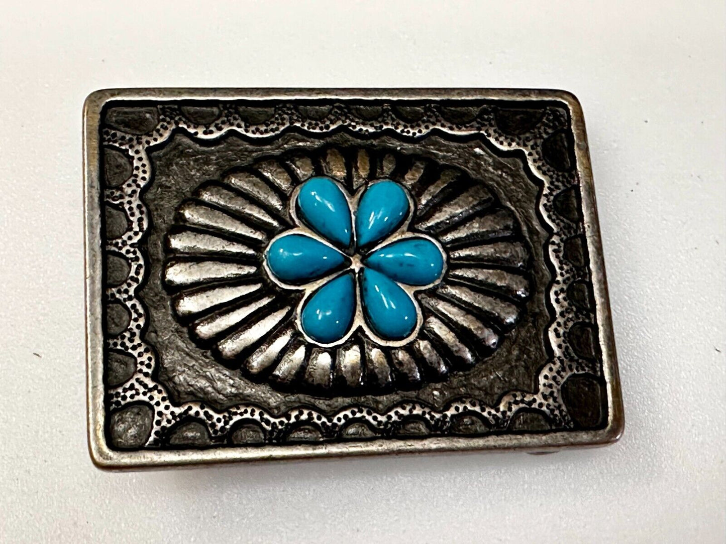 Turquoise Stone Center Floral Theme Native American Indian Style Belt Buckle