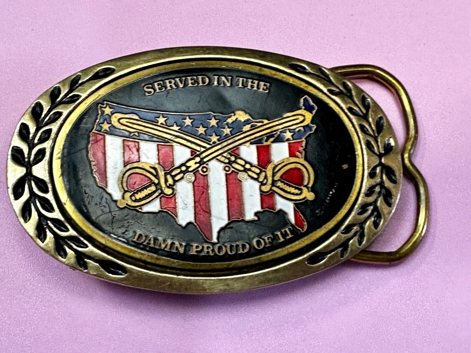Veterans,  We served in the USA and dam proud of it - Heritage Brass Belt Buckle