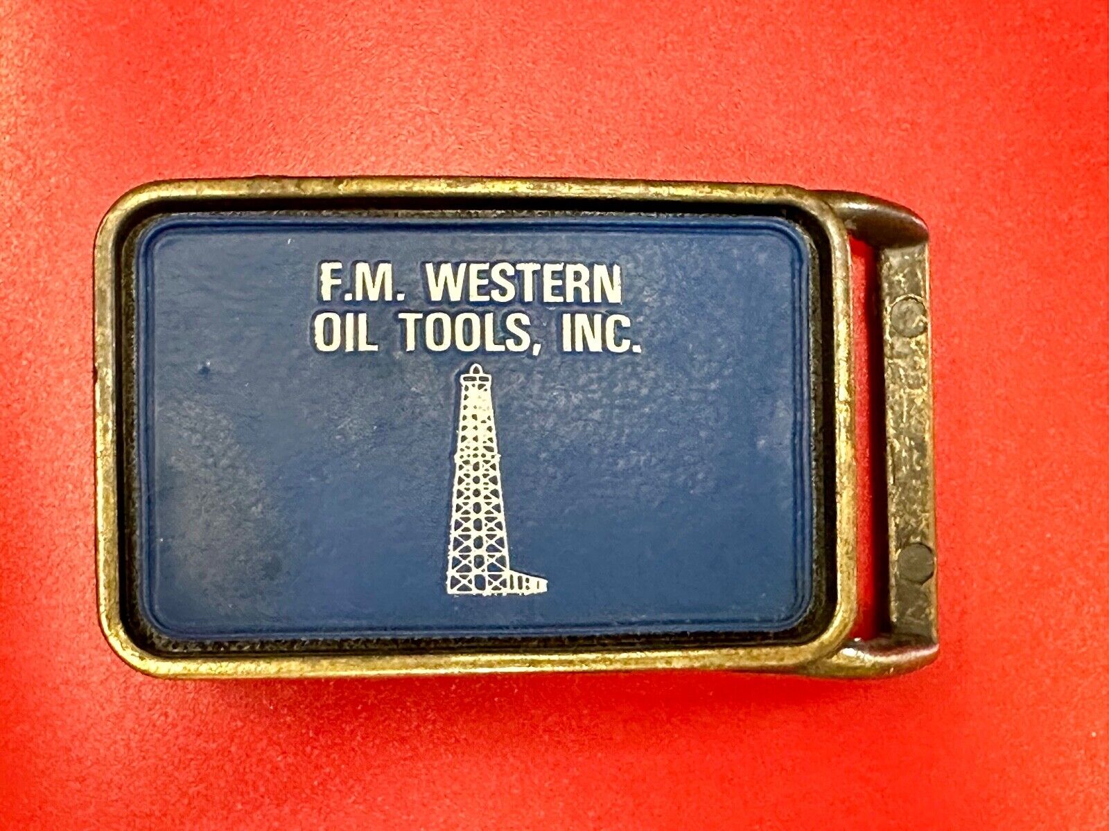 Vintage  FM western oil well tools belt buckle - Mining Refinery Drilling