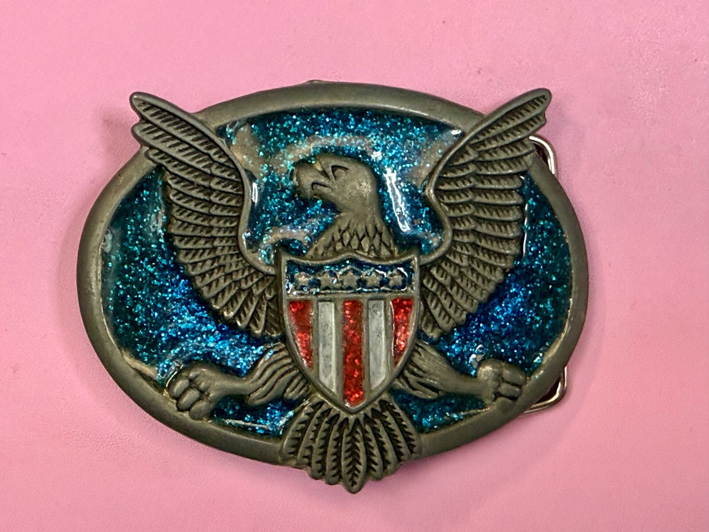 American Eagle E Pluribus Unum Patriotic Seal Military Retro Colors Belt Buckle