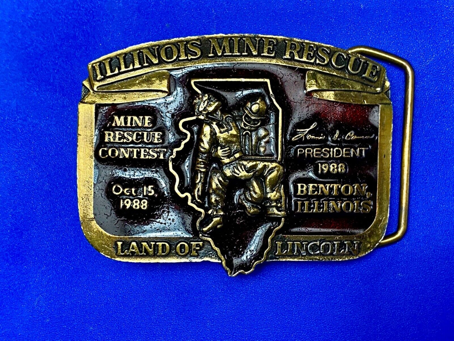 Vintage Illinois Mine Rescue, The land of Lincoln belt buckle  Stonebridge Press