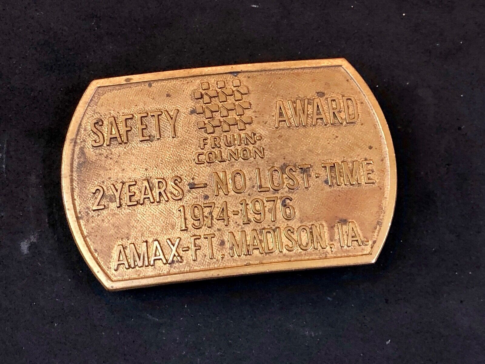 Vintage 1970’s two year safety award- no lost time belt buckle 