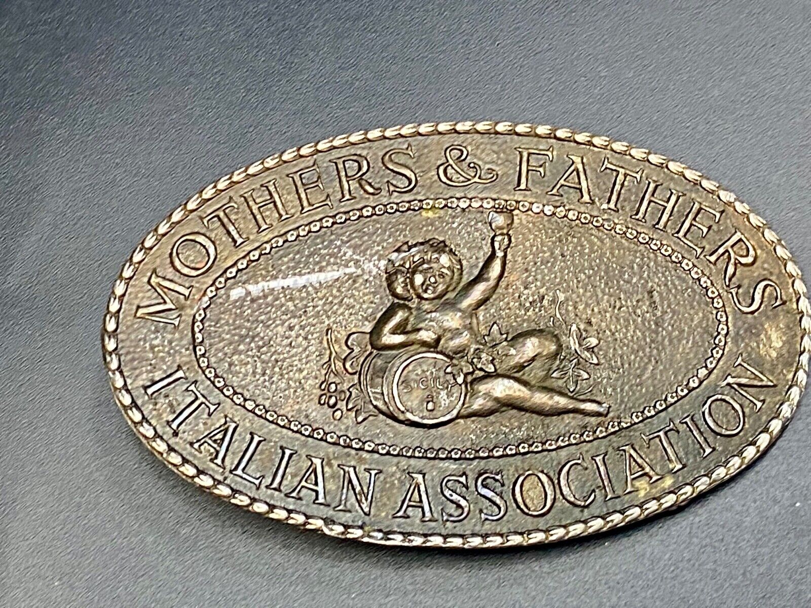 Vintage 1970's rare Belt Buckle Mother's & Father's Italian Association Sicily 