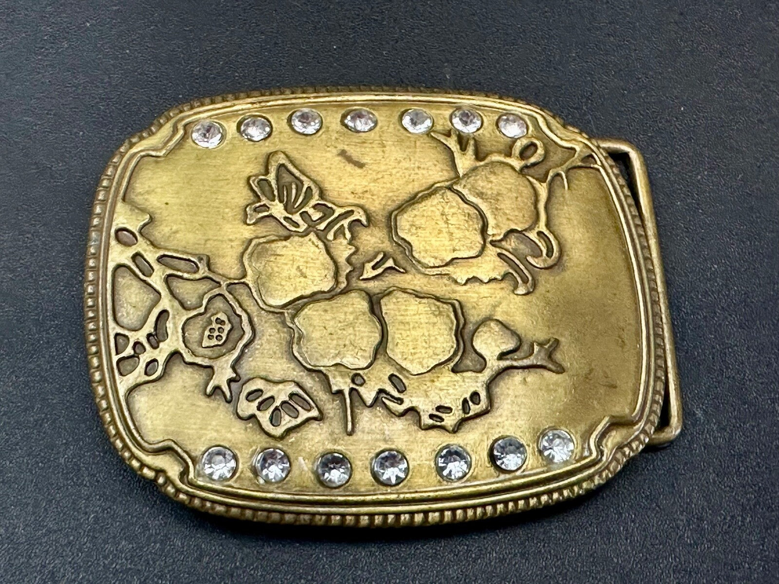 ABSTRACT Art - Butterfly tree?    Vintage Rhinestone accented Belt Buckle