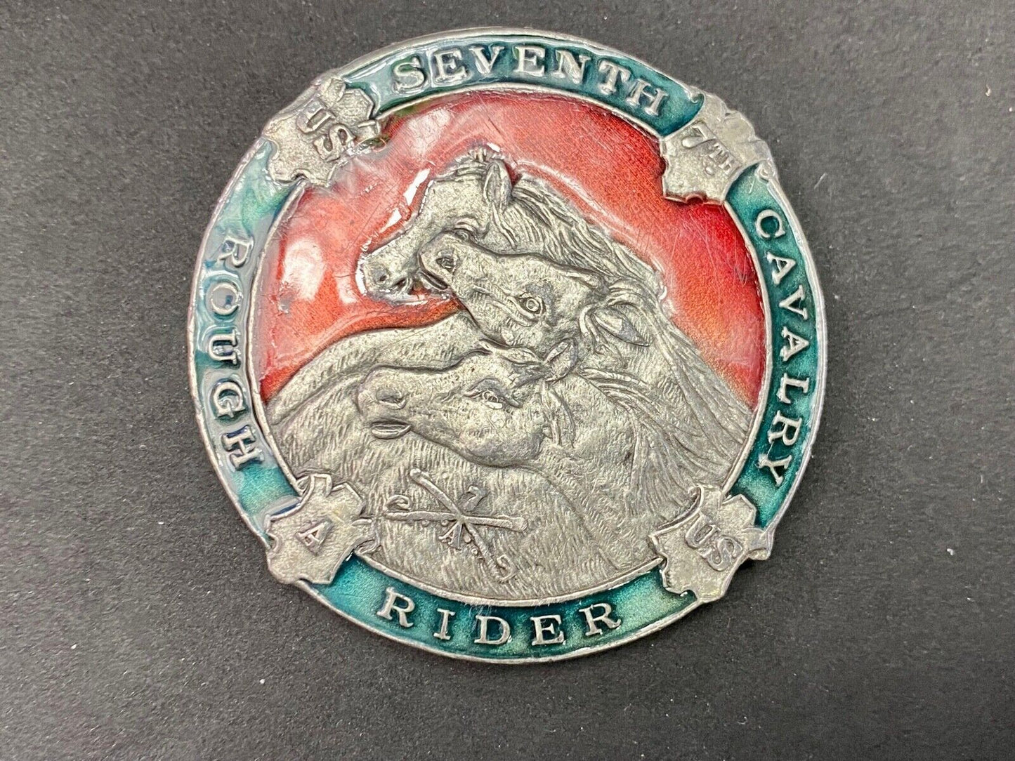 Us Army 7Th Cavalry Rough Riders Rare Colorful Belt Buckle By Bergamot