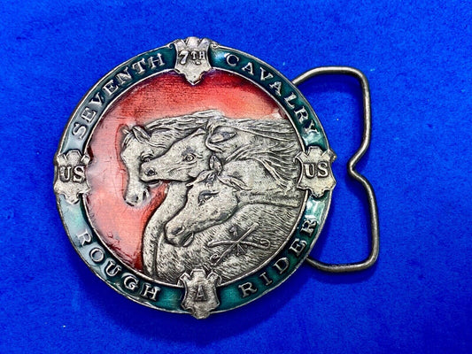 Us Army 7Th Cavalry Rough Riders Rare Colorful Belt Buckle By Bergamot