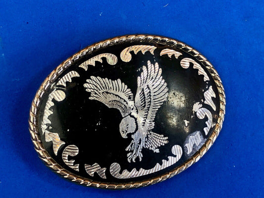 Black and silver color western belt buckle soaring eagle flying hunting diving w