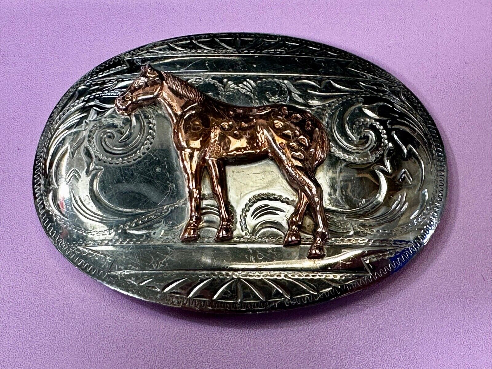 Vintage Horse Trophy With blank Award Nickel Silver Belt Buckle by BELL