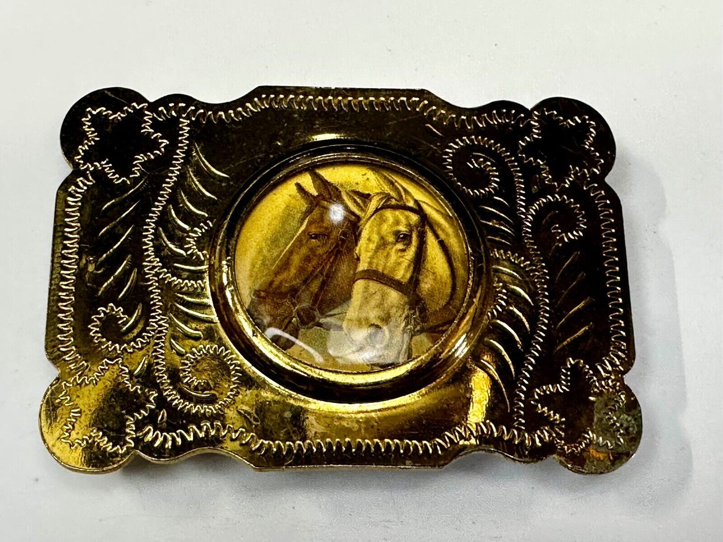 Two horse head picture (Or Your Morgan Silver Dollar!) western Belt Buckle