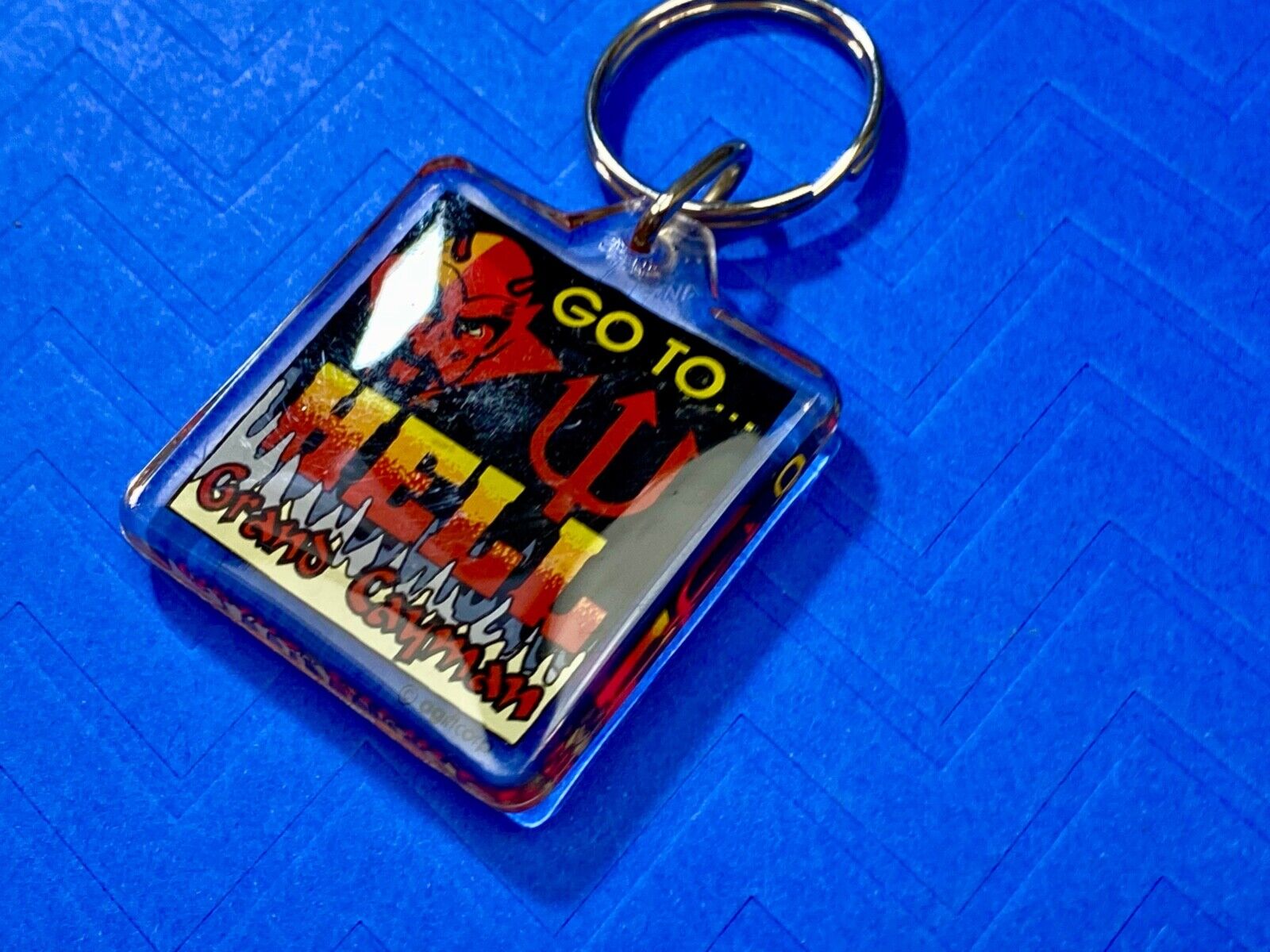 Vintage GO TO HELL Grand Cayman Devil Travel Souvenir Keychain - Key Ring Chain