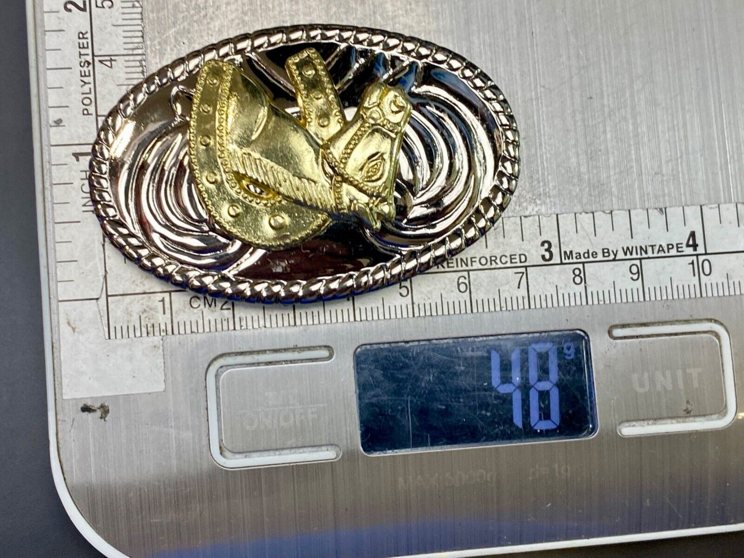 Vintage horse head through lucky horseshoe mixed metal western small belt buckle