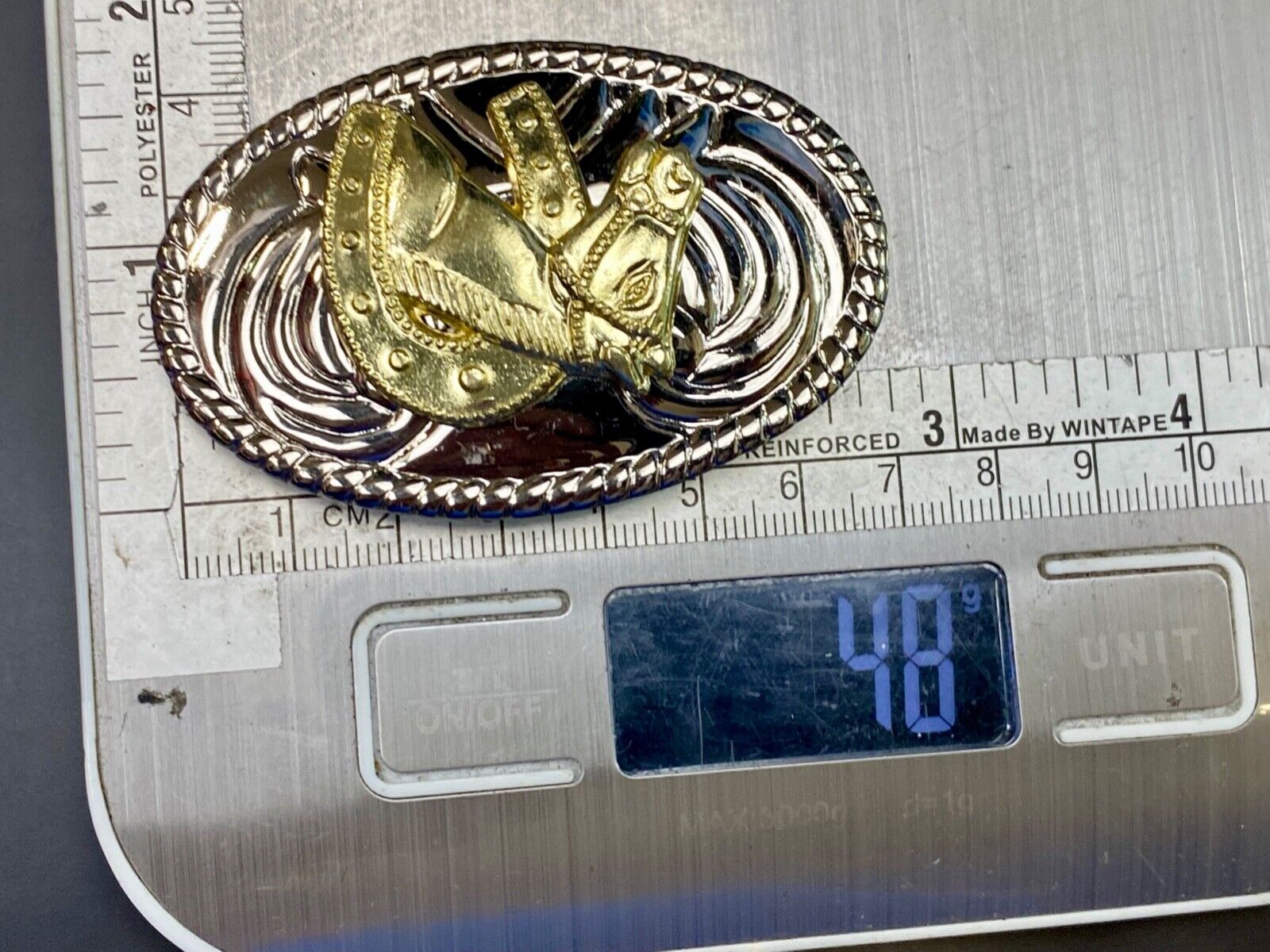 Vintage horse head through lucky horseshoe mixed metal western small belt buckle