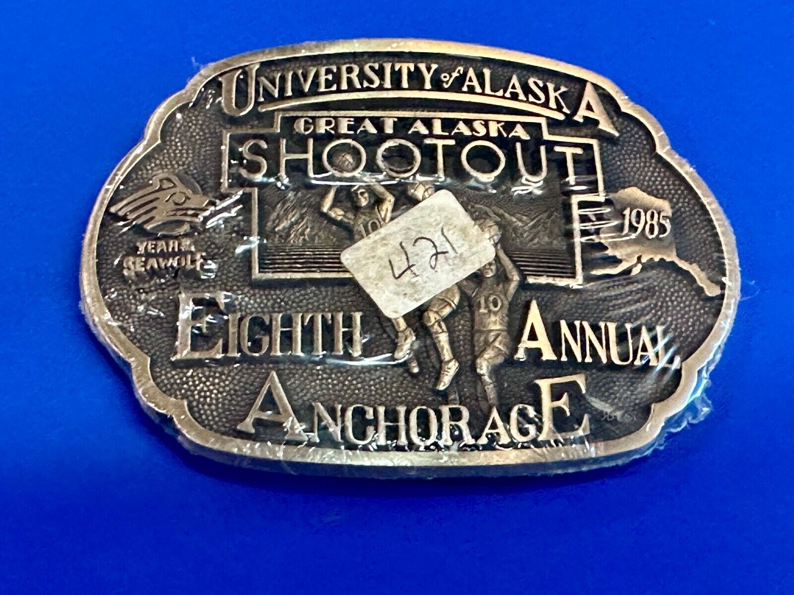 University of Alaska Anchorage 8th annual Great Shootout NOS brass belt buckle