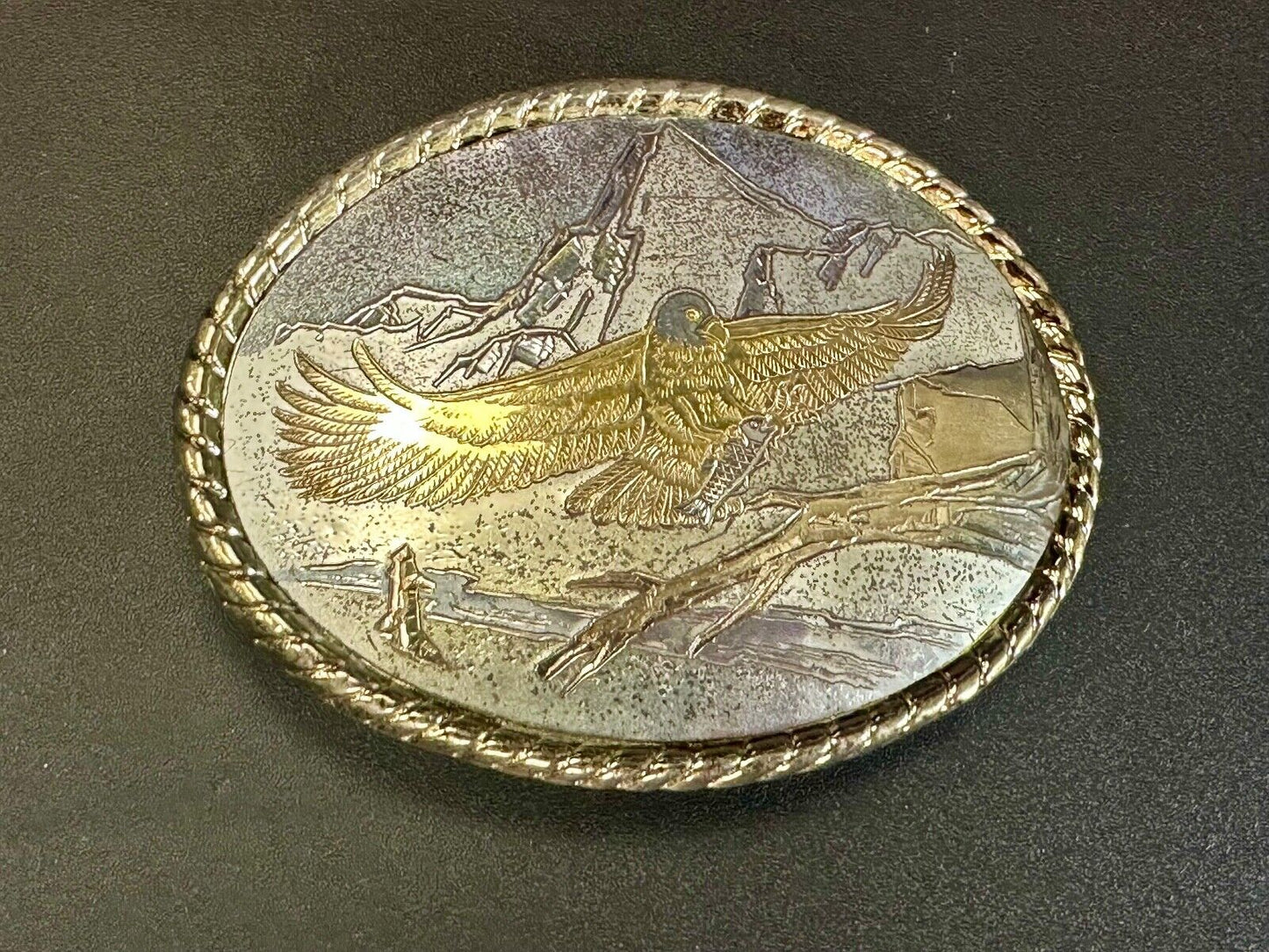 American Eagle Landing on limb perch - Vintage western oval belt buckle marked W