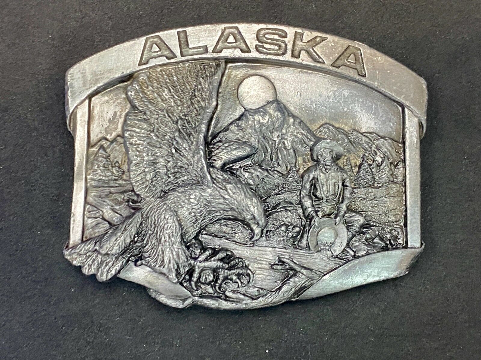 Vintage 1984 Siskiyou State Of Alaska Belt Buckle - Gold Panning, Eagle