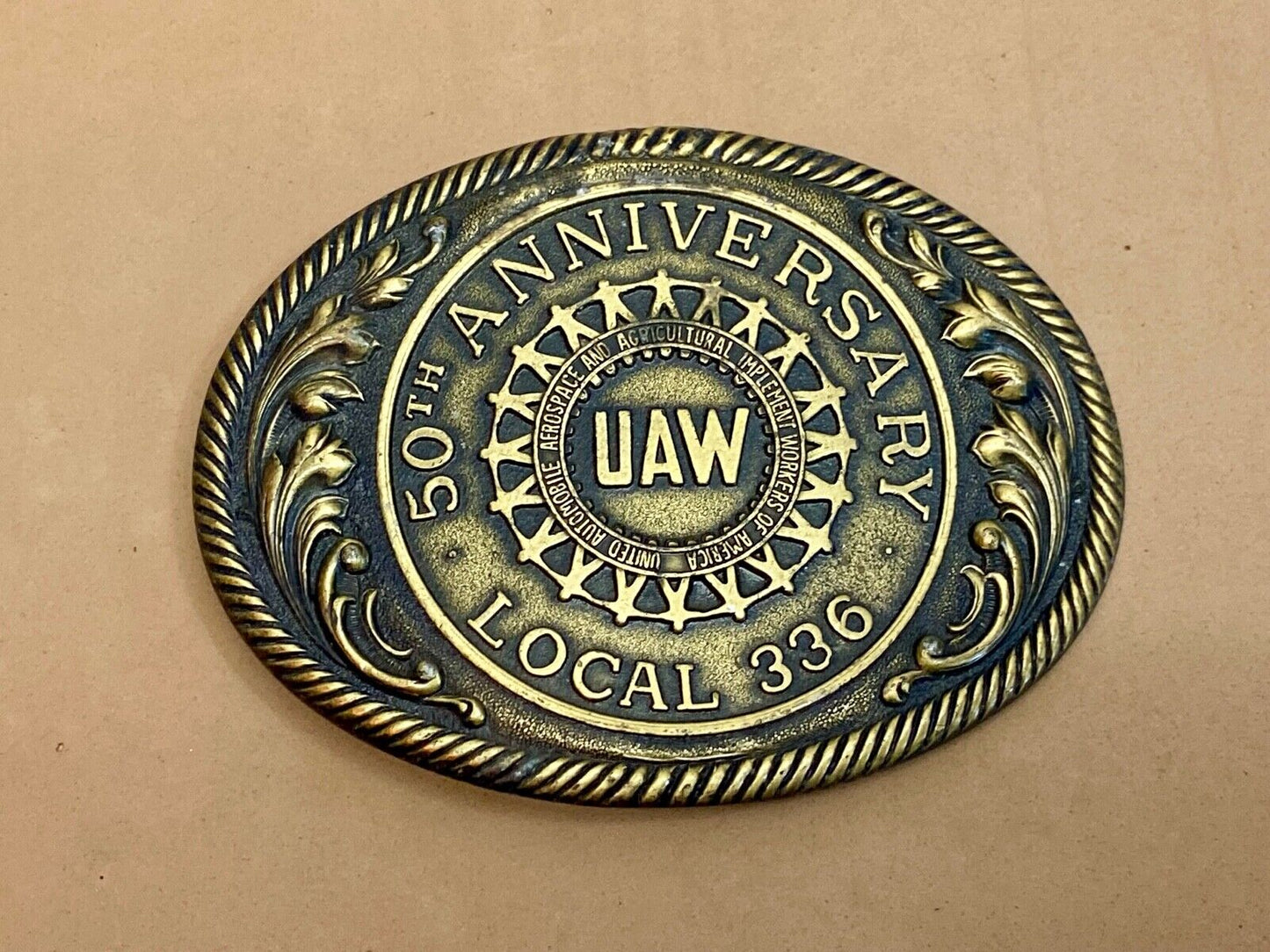 Uaw Local 336 50Th Anniversary United Auto Workers Union Ibelt Buckle 