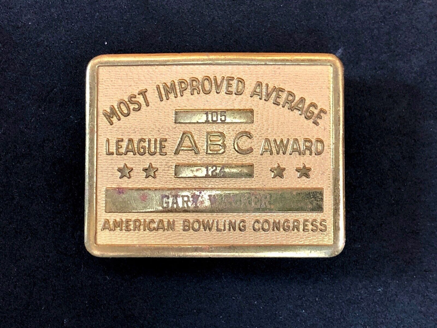 ABC Most Improved Average ABC Award Belt Buckle vintage old Bowl Bowling ball 
